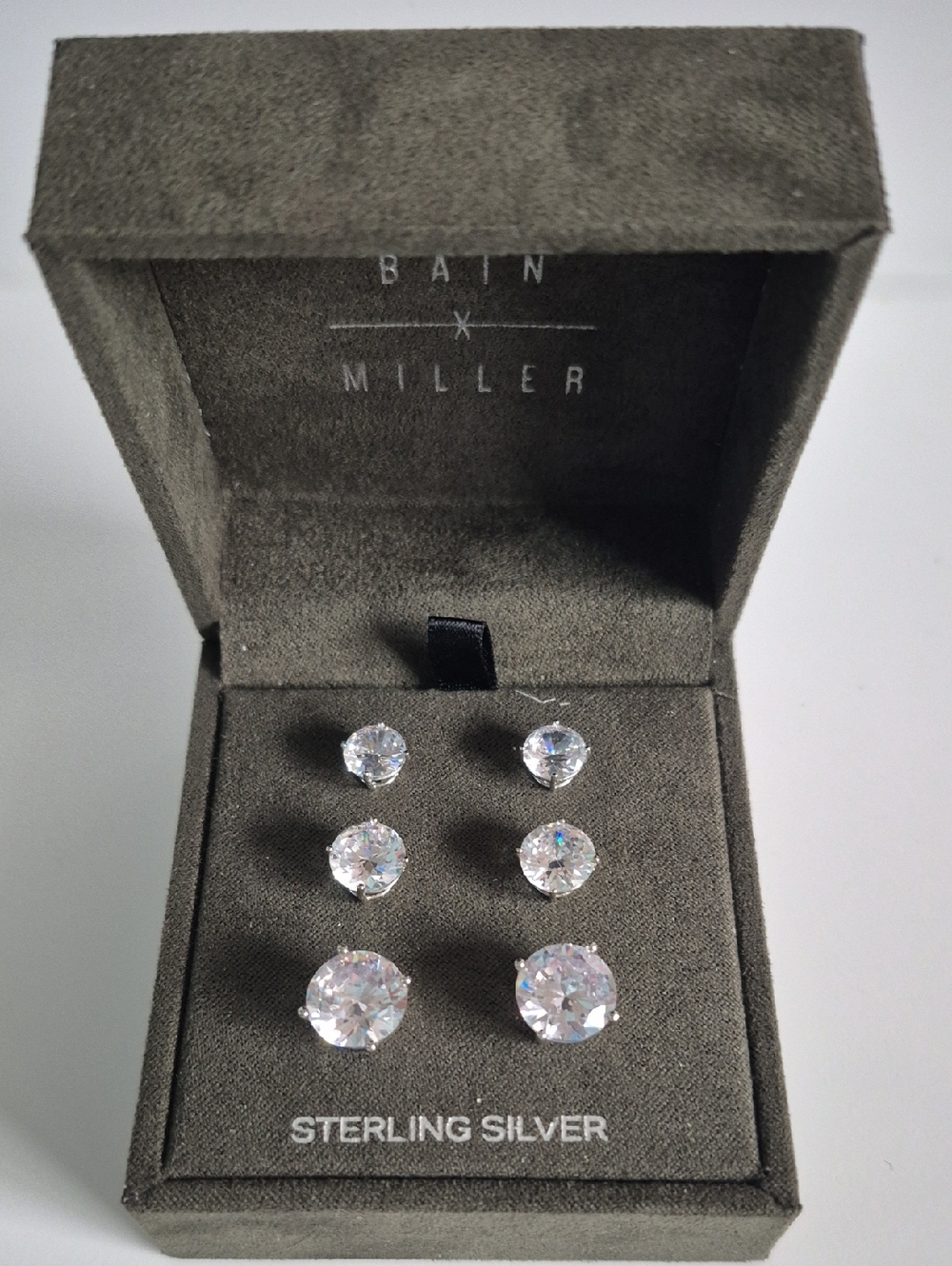 Sterling Silver Clear CZ Stud Earring Set - White